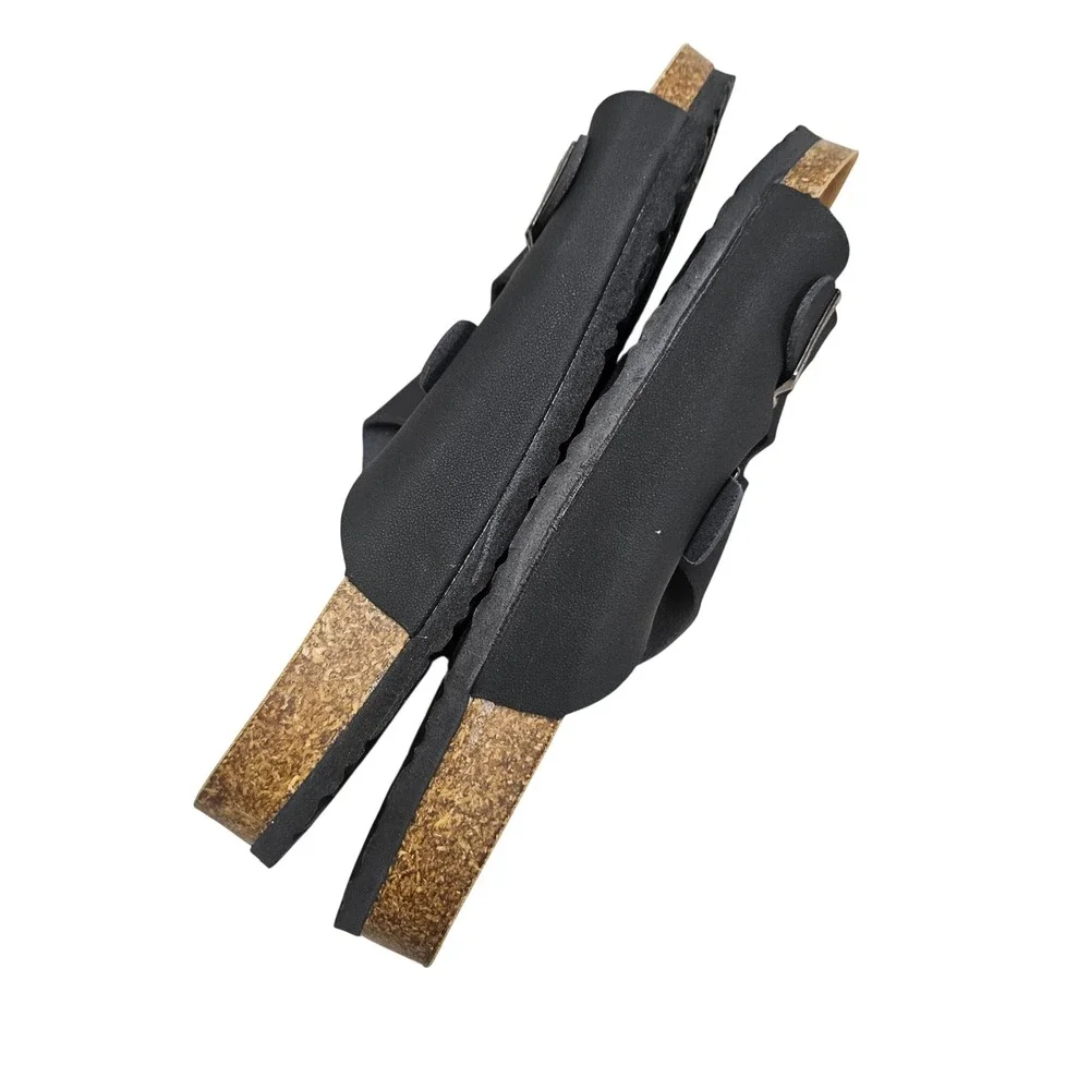 Ruizustock Sandals Mens 43 Black Double Strap Buckle Slide Comfort Cork Footbed
